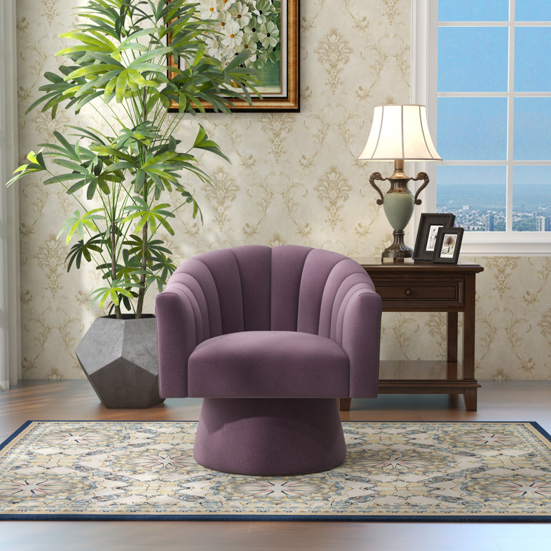 Fauteuil demi-tonneau pivotant de 25,2 po Iryanna, Velours mauve, 1