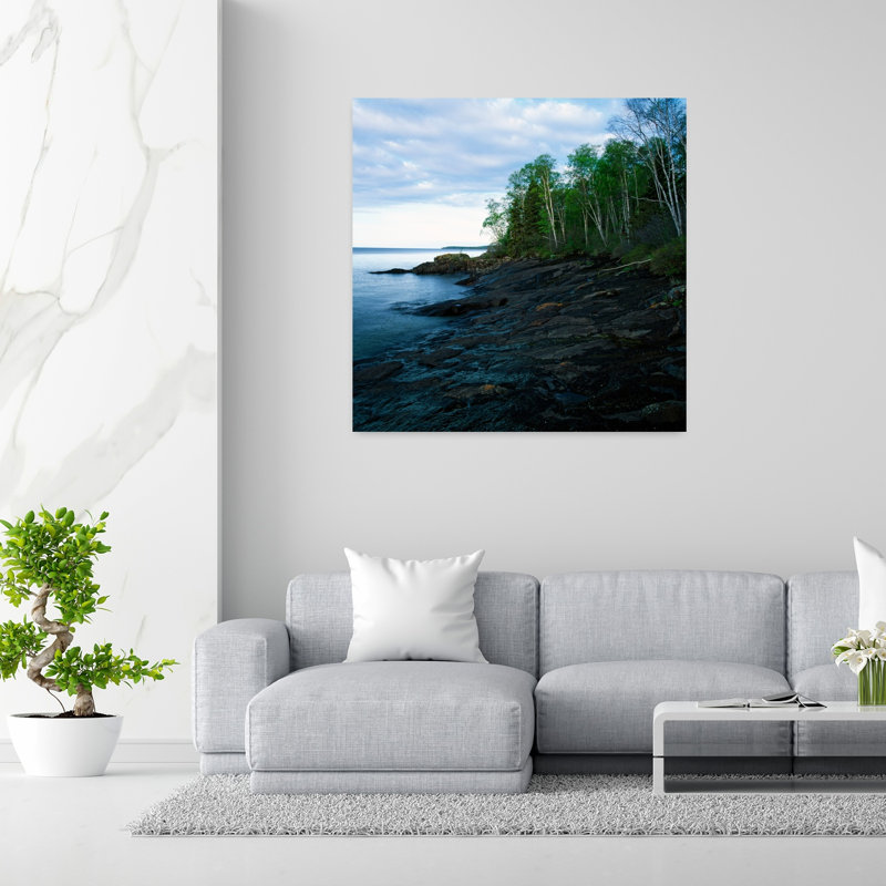 Rocks and trees along Lake Superior shoreline Cascade River State Park Minnesota USA. 1 Piece Wrapped Canvas Wall Art