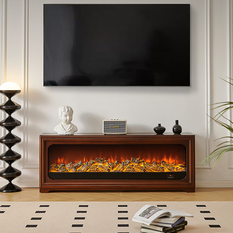 Meuble télé avec foyer en bois manufacturé brun massif, H 23,62 po x l 47,24 po x P 12,99 po, Brun