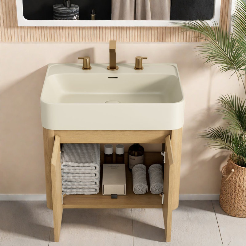 Meuble-lavabo flottant et lavabo flottant, rangement pour salle de bain grain de bois moderne de 36 pouces, 23.62
