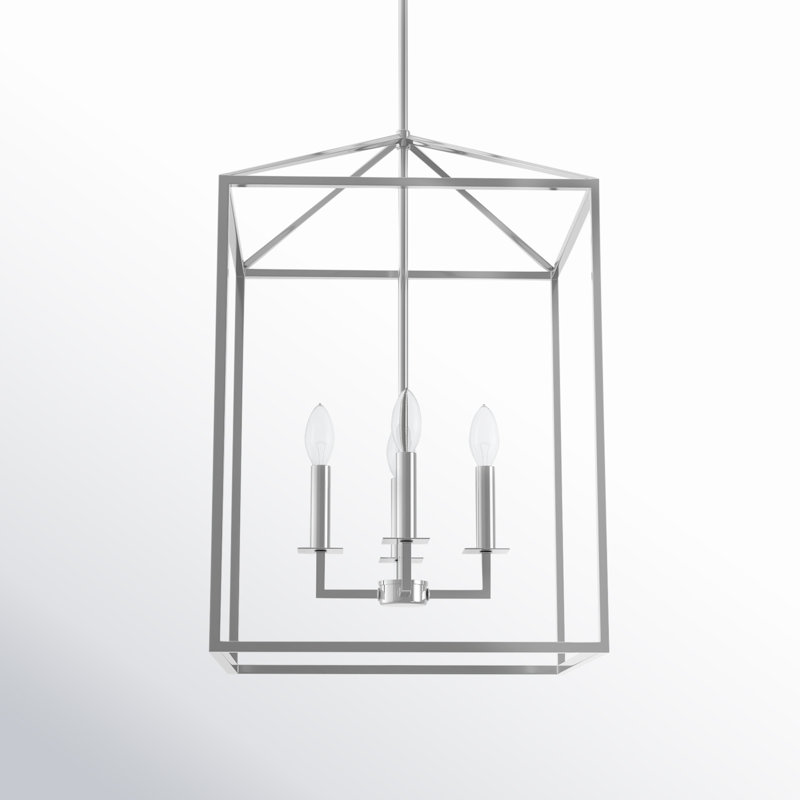 Ellis 4 - Light Dimmable Lantern Square / Rectangle Chandelier, 18.5" H x 12.25" W x 12.25" D, Chrome, No