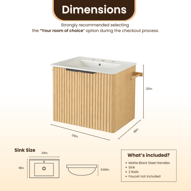 Meuble-lavabo simple mural 24 po Calix, Marron clair