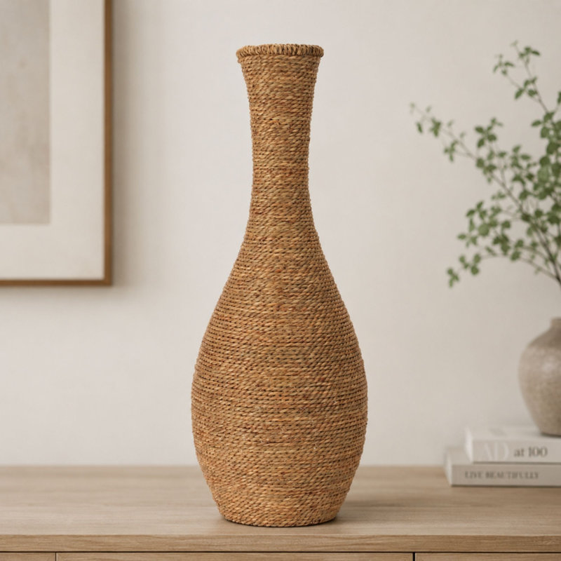 Vase de plancher tissé en ruppie maritime, 27"H