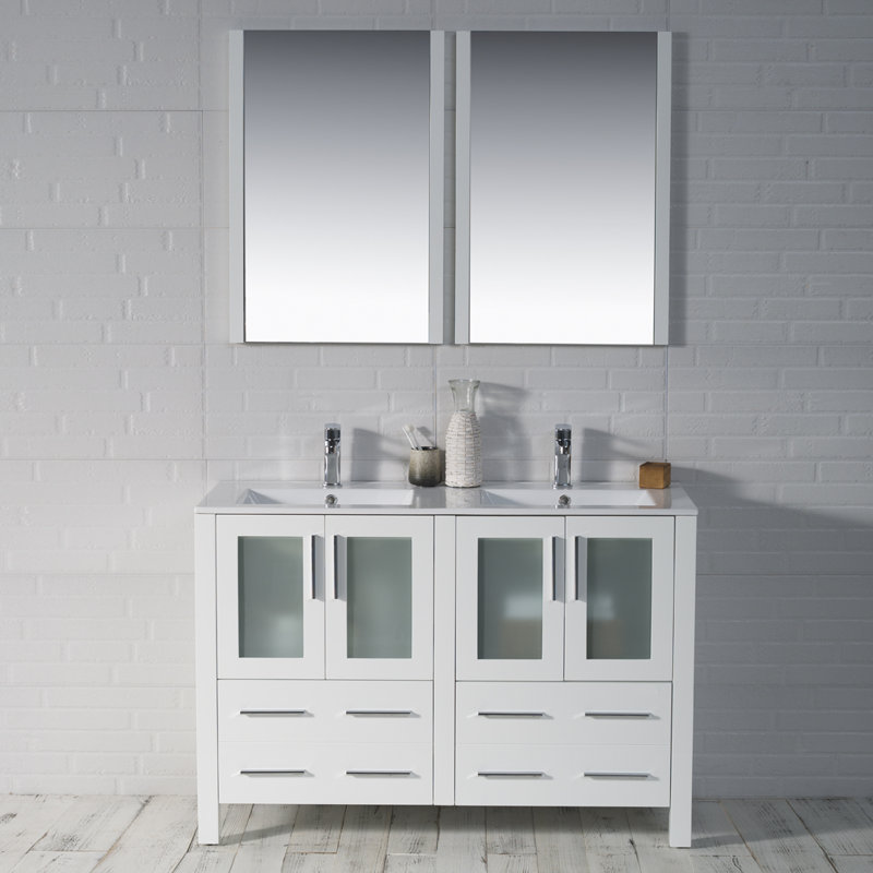 Mance 48'' Double Bathroom Vanity with Ceramic Top, Glossy White