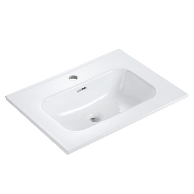 Lavabo intégré en céramique blanche avec un trou de robinet pré-percé, ensemble de drain NON inclus, Robinets à monotrou