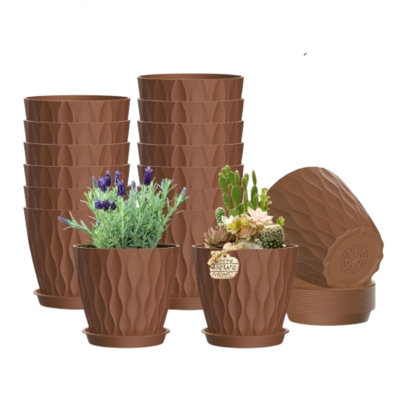 4 Inch Pottery Red Plastic Planter Pots Set Of 16 With Trays