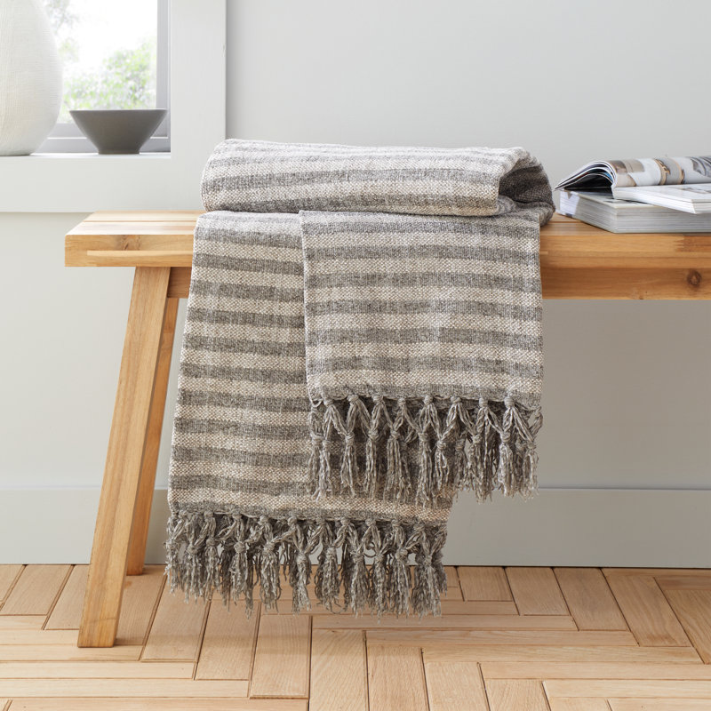 Stripe Chenille Blanket Throw, Grey