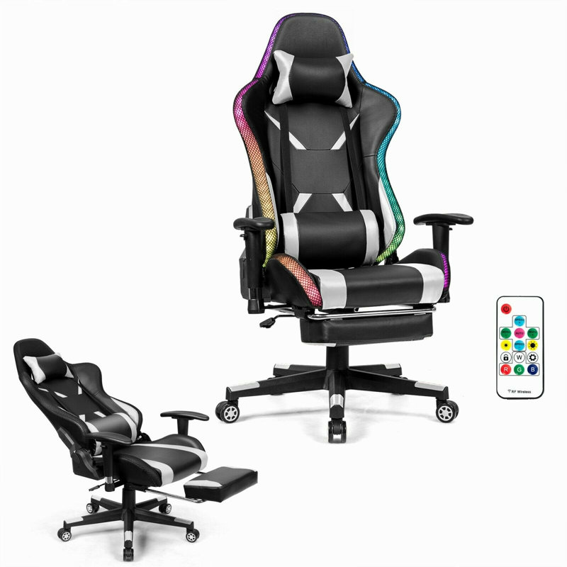 Inbox Zero Adjustable Armrest and Adjustable Padded Armrests PC & Racing Game Chair, Black/White