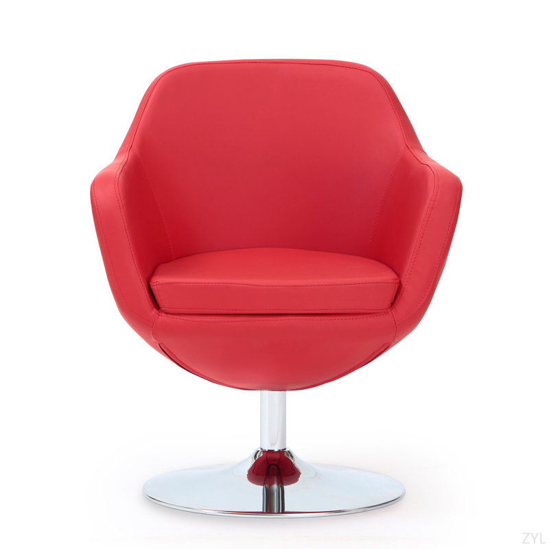 Caisson Modern Vegan Leather Upholstered Metal Swivel Armchair in Red, Red Faux Leather