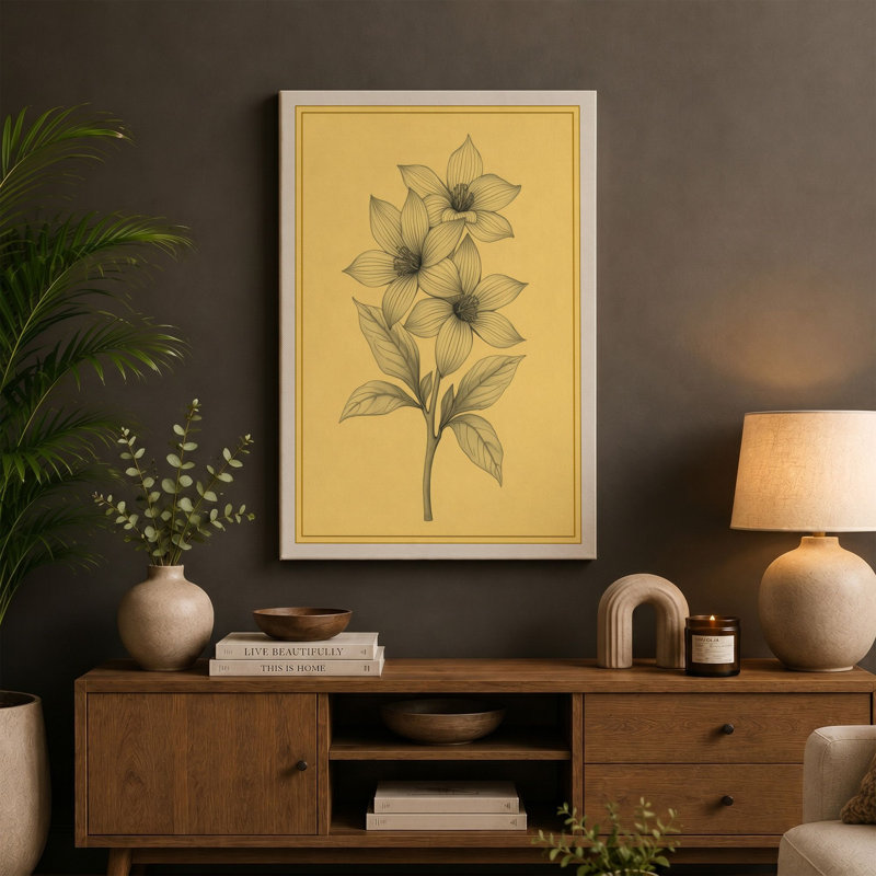 Clustered Bloom Study Botanical - Wrapped Canvas, 36x24 - 91.4 x 61.0 cm, Taupe Border