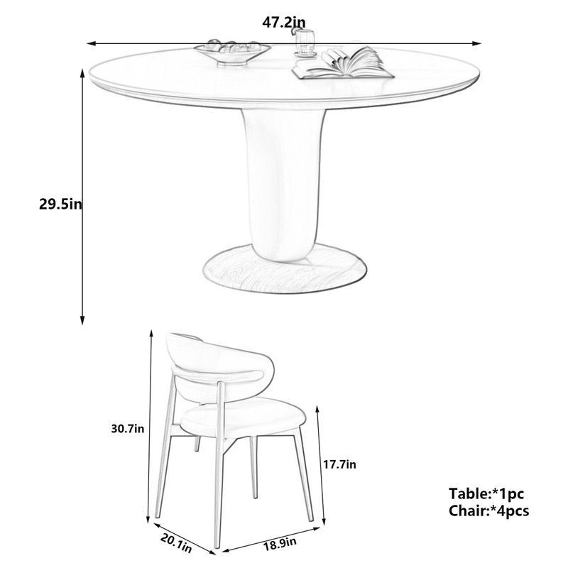 Table de salle à manger Creamy, H 29,5 po x L 47,2 po x l 47,2 po