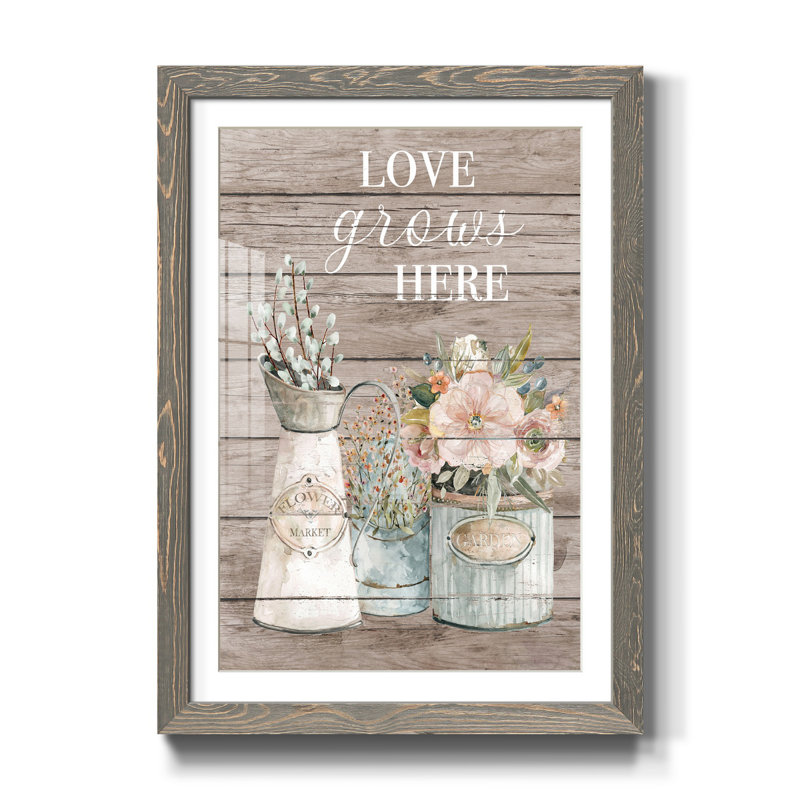 «Love Grows Here», reproduction d'art sur papier encadrée, H 44 po x l 31 po x P 1 po, gris