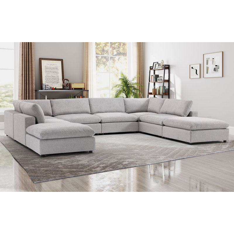 Nuccio 8-Piece Minimalist Modern Soft-Upholstered Sectional With Ottoman