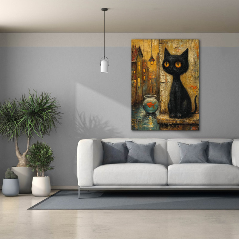 Toile épique «Black Cat And Goldfish 2» par Momart, graffiti épique, 12 po x 16 po, H 54 po x l 40 po x P 1,5 po