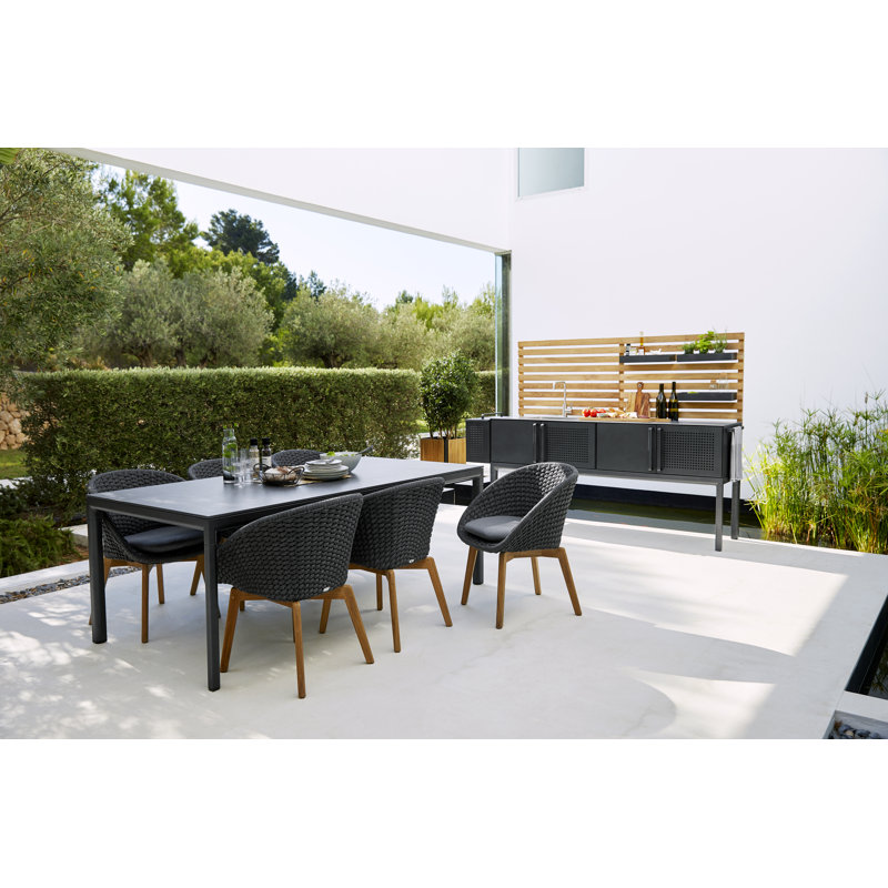 Peacock Patio Dining Side Chair with Cushion, Dark Gray Frame/Gray Cushion