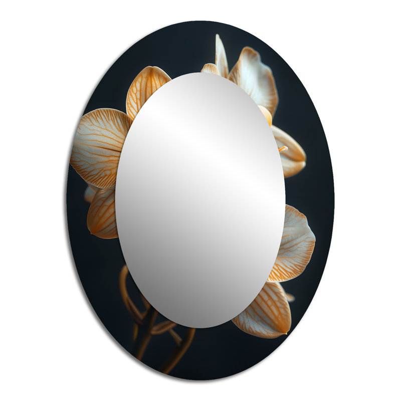 Fragrant Fusion Orange Black Orchids Photo IV - Large Oval Wall Mirror On Metal, 40" x 30"