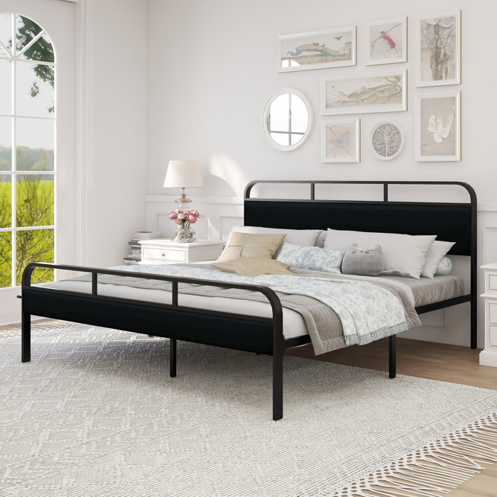 Wade Logan® Rochell Upholstered Metal Platform Bed & Reviews | Wayfair