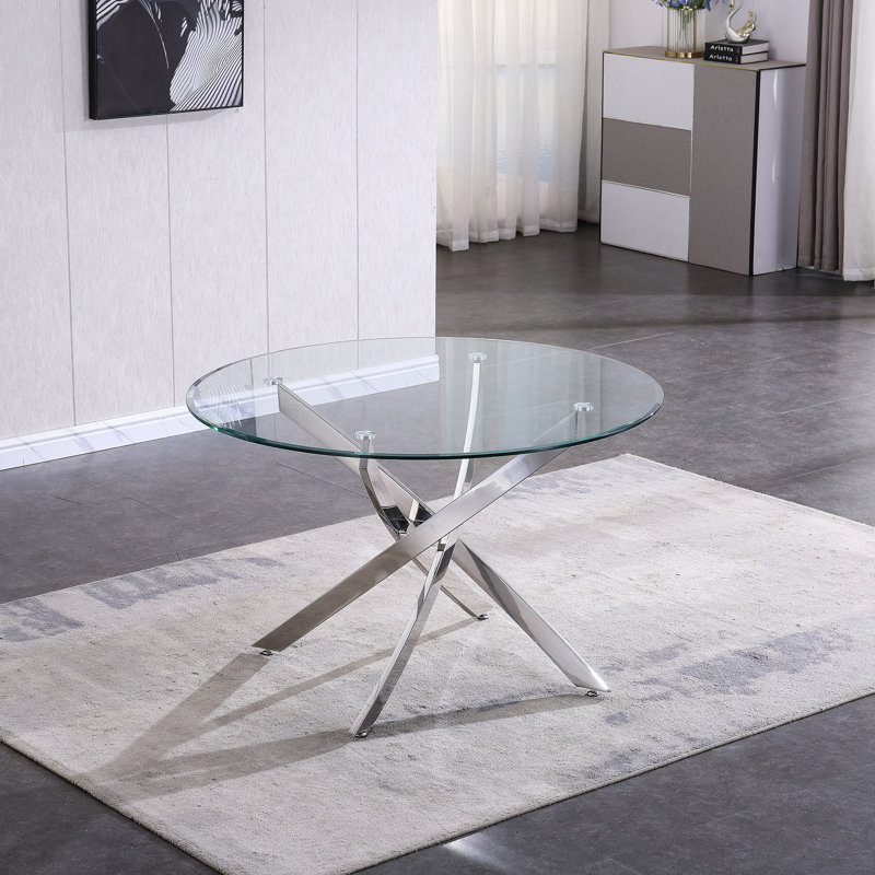 Table de salle à manger Tenyia, Argent argent, H 29,9 po x l 47,2 po x L 47,2 po