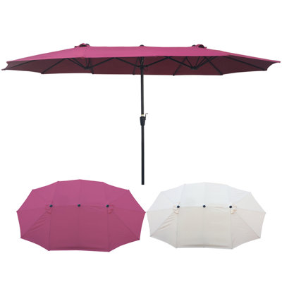 Parasol d'extérieur très grand 15 pi x 9 pi - Double avec manivelle et évents pour une piscine de jardin ombragée de longue durée