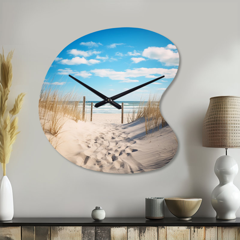 Bath To The Ocean I - Drop Shape Decorative Beige Coastal Beach Sand Wall Clock, Small