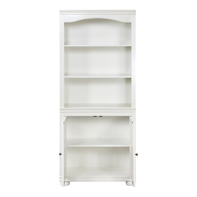 Bibliothèque en bois massif avec armoire Asmitha, Blanc lumineux