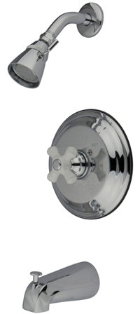 Vintage Thermostatic Pressure Balanced Tub and Shower Faucet with Porcelain Cross Handles, Polished Chrome