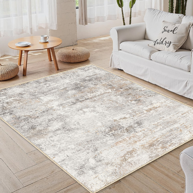 Elroy Contemporary Abstract Area Rug with Machine Washable and Non-Slip Backing, Rectangle 4' x 6'