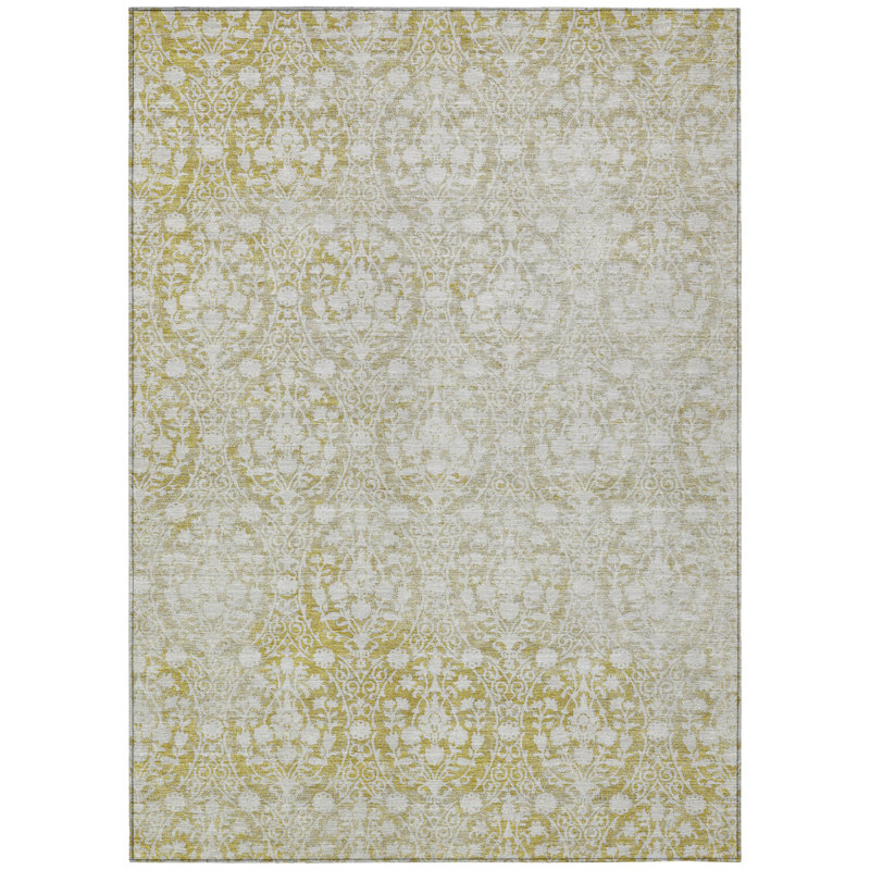 Tapis damassé intérieur lavable doré 5 pi x 8 pi