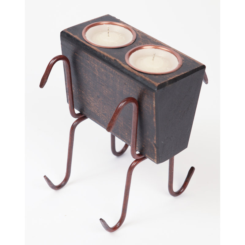 7'' H Wood Tabletop Candelabra with Candle Included, Black