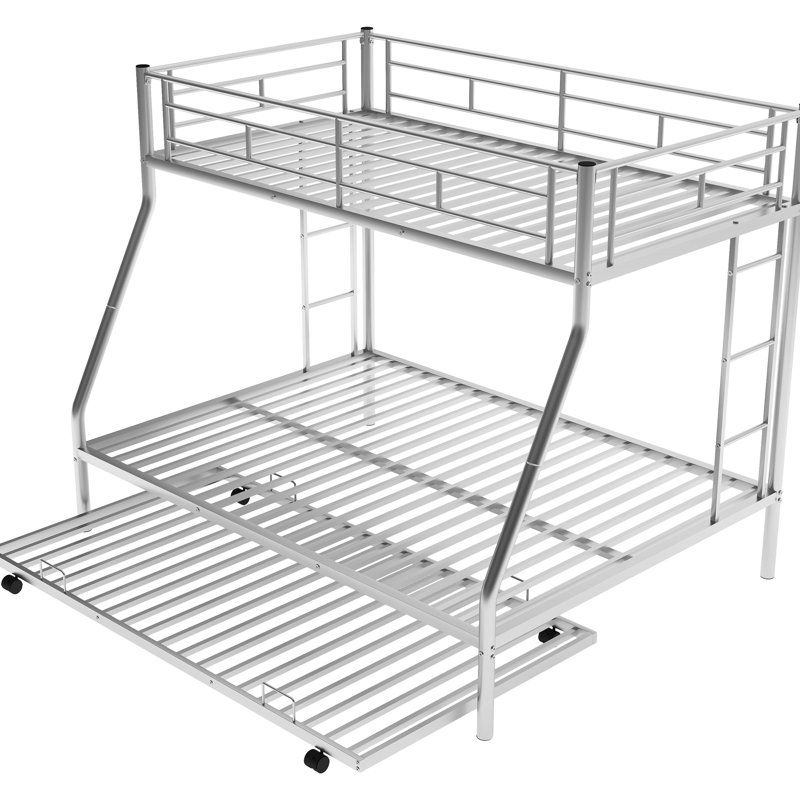 Lit superposé argenté avec lit simple au-dessus de la pleine conception et structure en métal - Acier et taille gigogne - Argent
