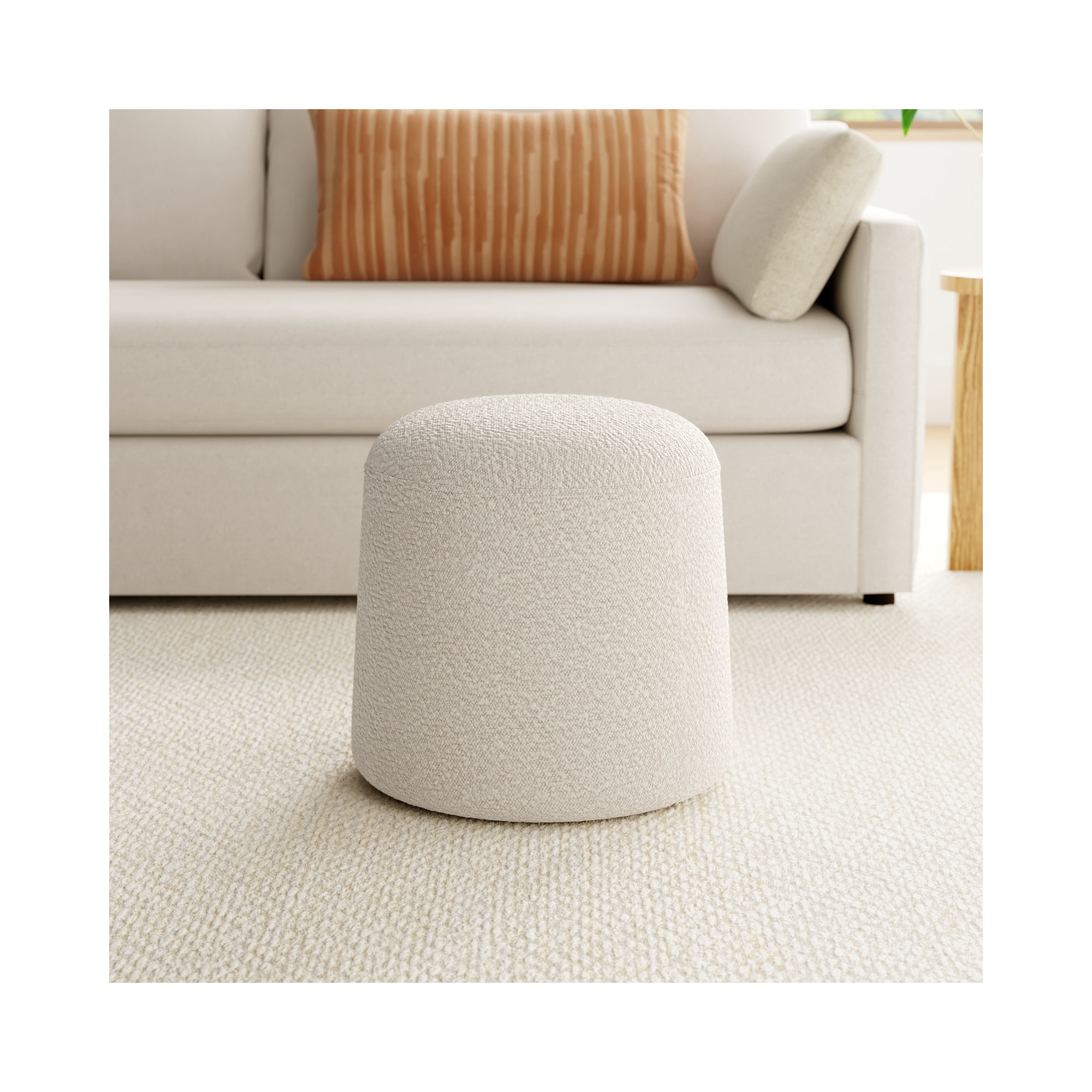 Astoria Upholstered Ottoman, Ivory White Boucle