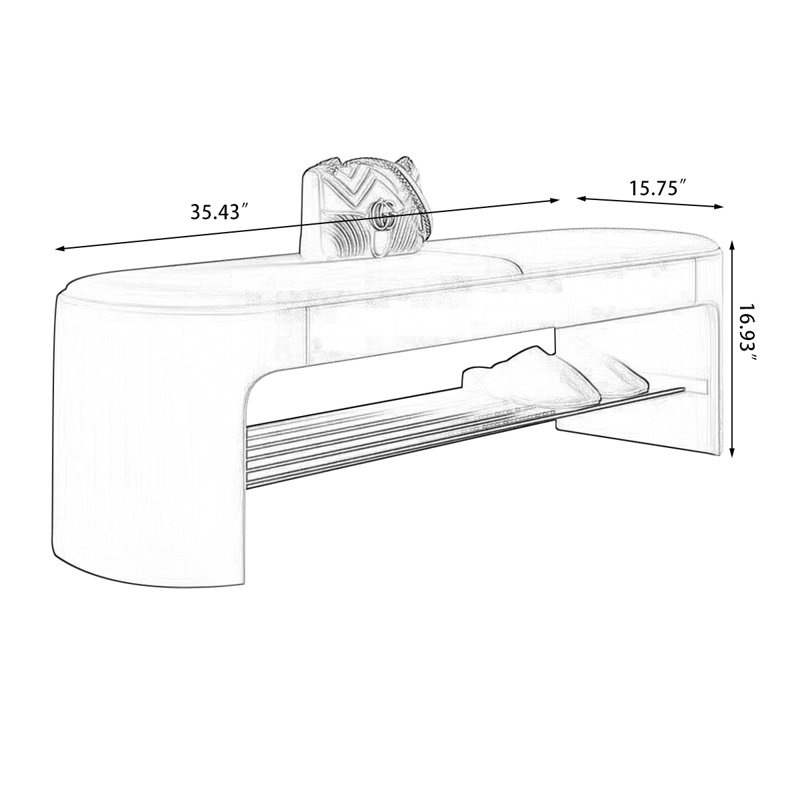 Banc avec revêtement, Beige, H 16,93 po x l 35,43 po x P 15,75 po 