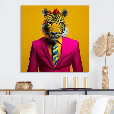 Art mural en métal rose avec tigre rose