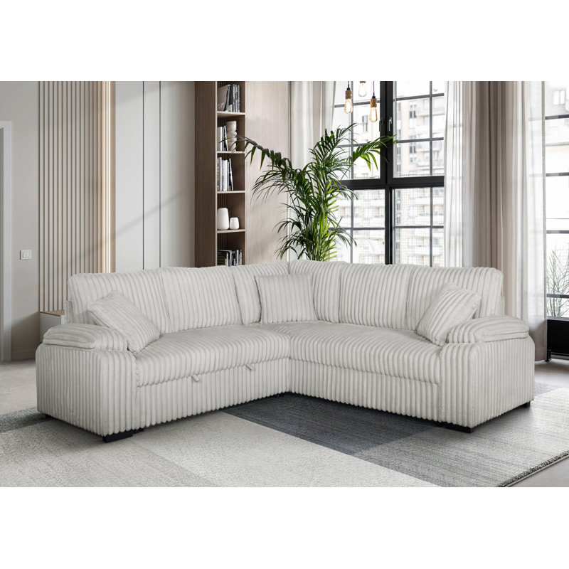 The Haven Reversible Sleeper Sectional In Grey Corduroy, Gray Corduroy