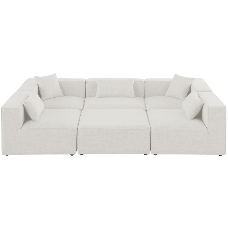 Canapé modulaire réversible de 108 po de large avec repose-pieds, Tissu crème texturé en lin
