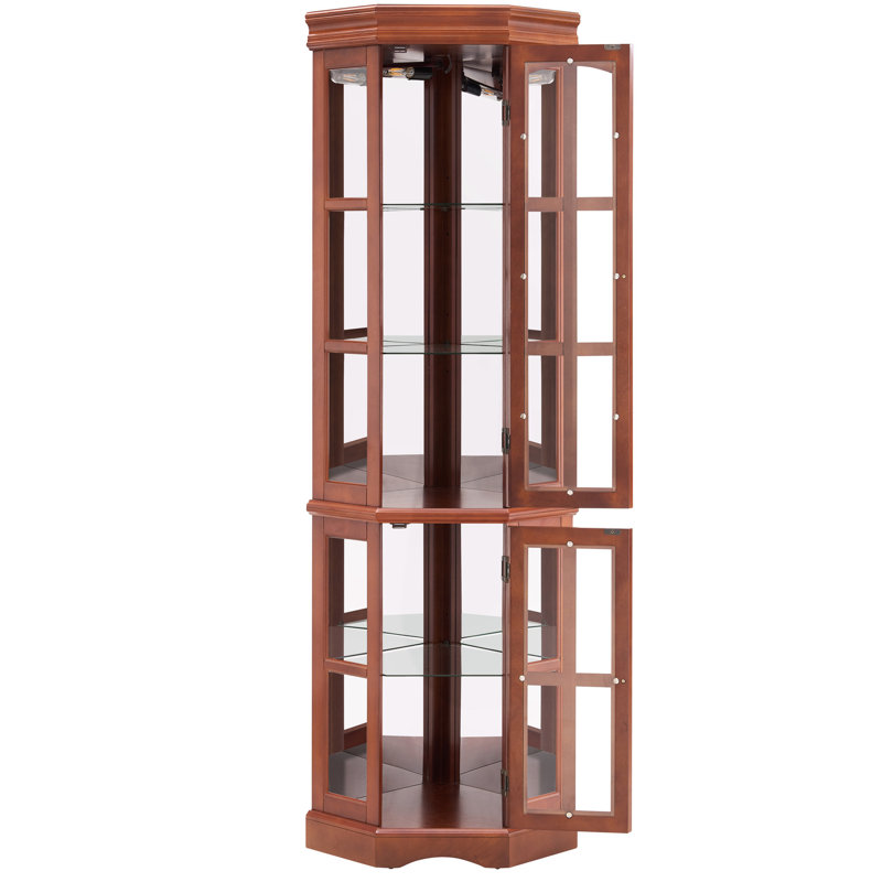 Walnut Corner Curio Cabinet With 5 Removable Shelves And Lighting 5-shelf Artistic Effect, Walnut