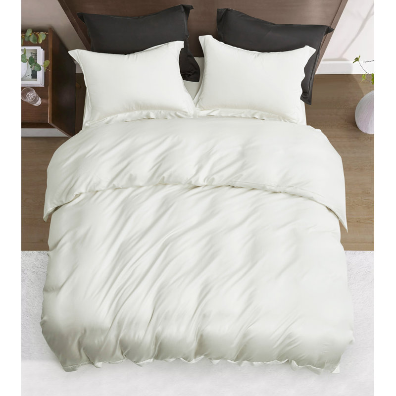 Queen Dove White Tencel Lyocell Silky Duvet Cover Set