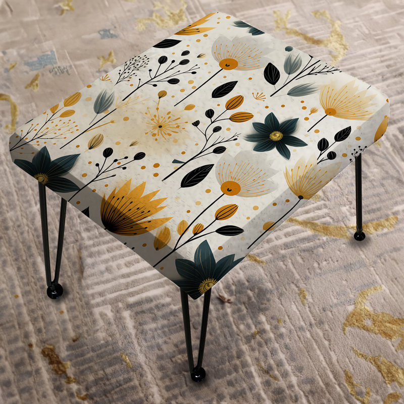 Nordic Yellow Simplicity Floral Grace - Floral Rectangle Ottoman