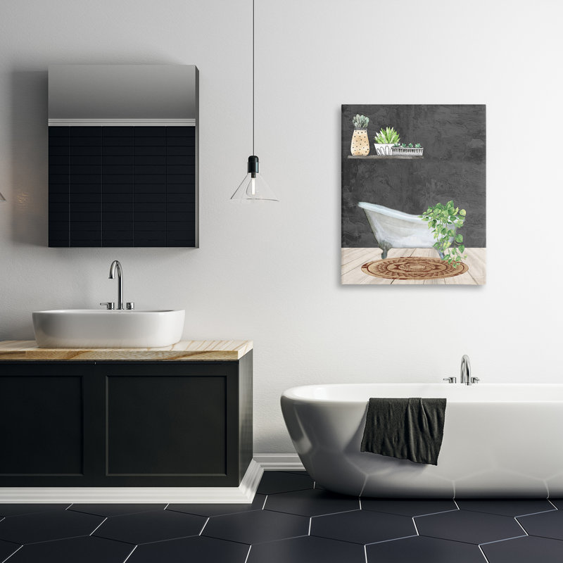 "Relaxing Greens Bathroom", art mural par Kim Allen, H 40 po x l 30 po