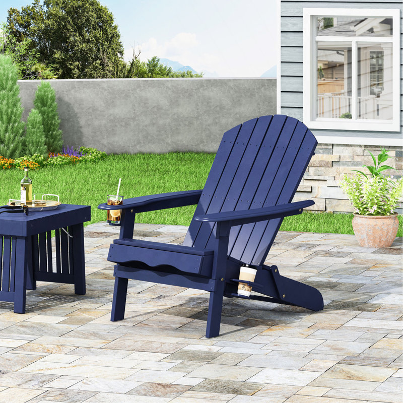 Chaise Adirondack pliante avec porte-gobelet, chaise longue d'extérieur rustique, Bleu