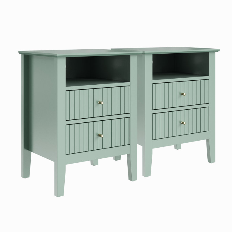 Philomena 2 Drawer Nightstand, Green without charge station