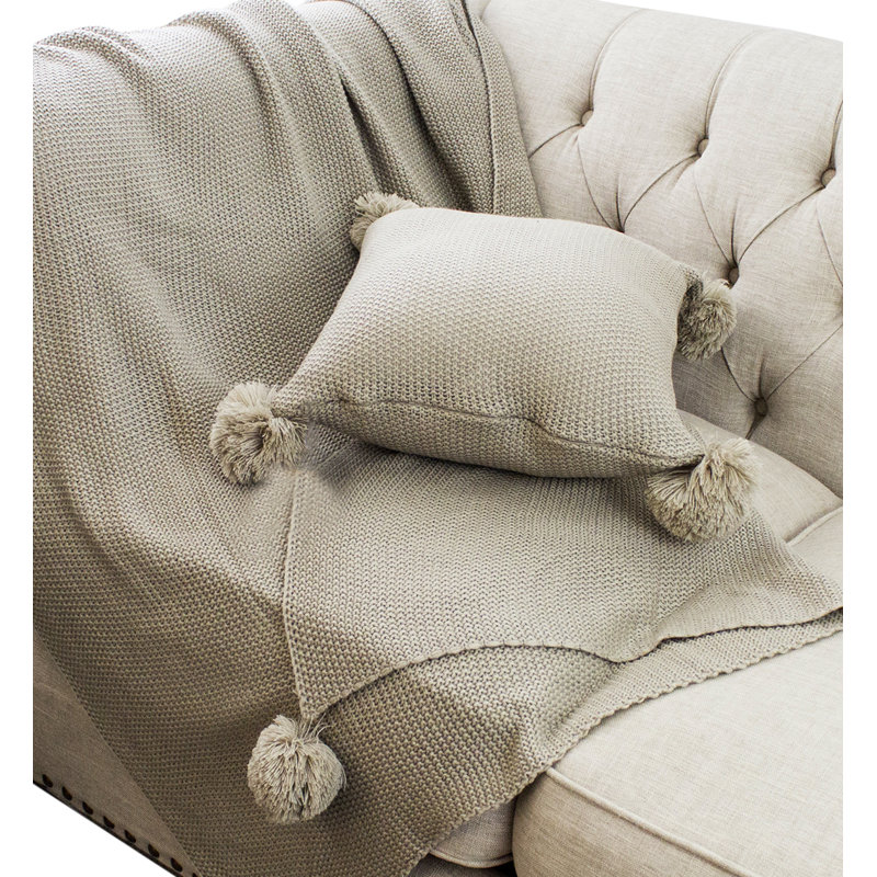 Pom-poms Throw Pillow, Beige