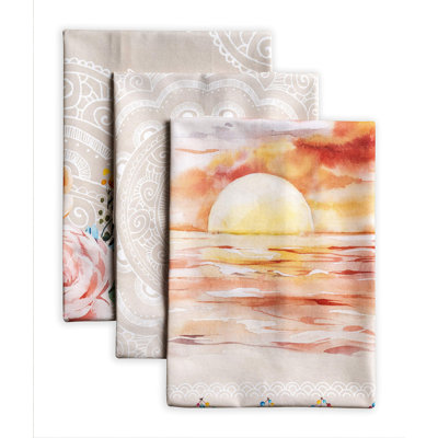 Maison d'Hermine Ibiza - Ensemble de 3 torchons de cuisine beiges 100 % coton - 51 x 70 cm