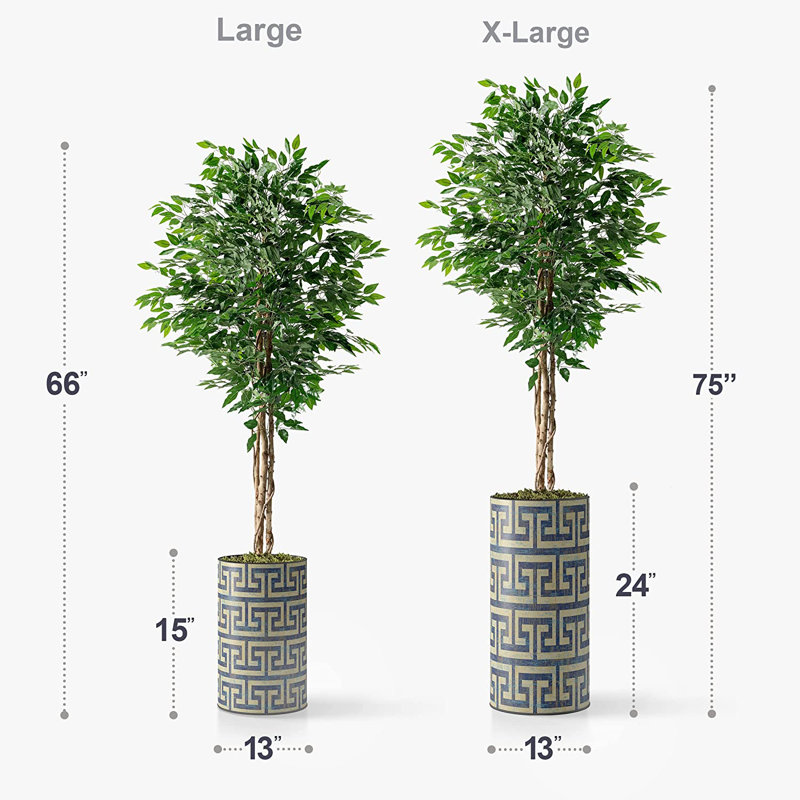 Arbre artificiel dans un pot de fleurs moderne, faux arbre en soie ficus (décoration en pot et arbre)