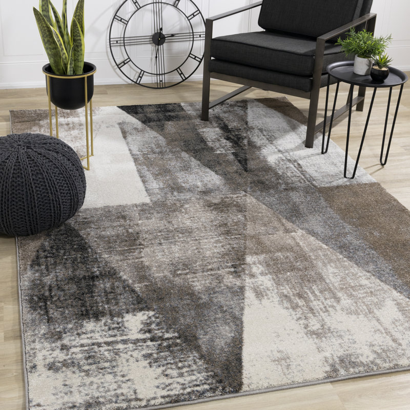 Tapis d'intérieur délavé à motif géométrique de 8 pi x 11 pi (7 pi 10 po x 10 pi 6 po), brun crème, contemporain et moderne - salon, chambre à coucher, salle à manger et cuisine