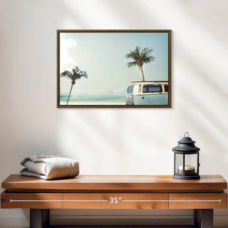 Retro Surf Van, 19 po x 13 po, Cadre flottant noyer