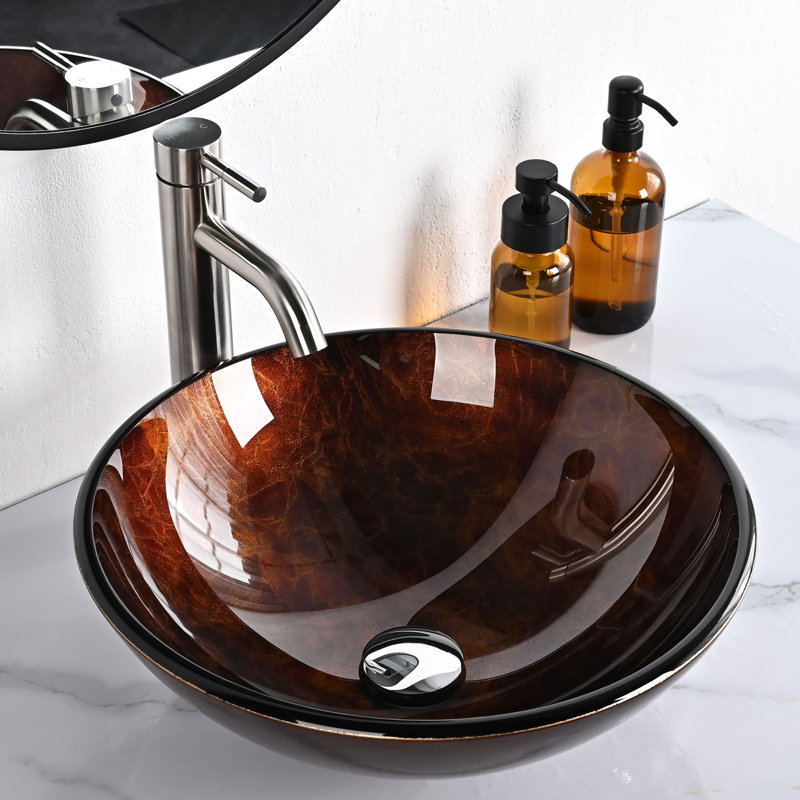 Lavabo de salle de bain vasque circulaire en verre trempé, Bronze foncé