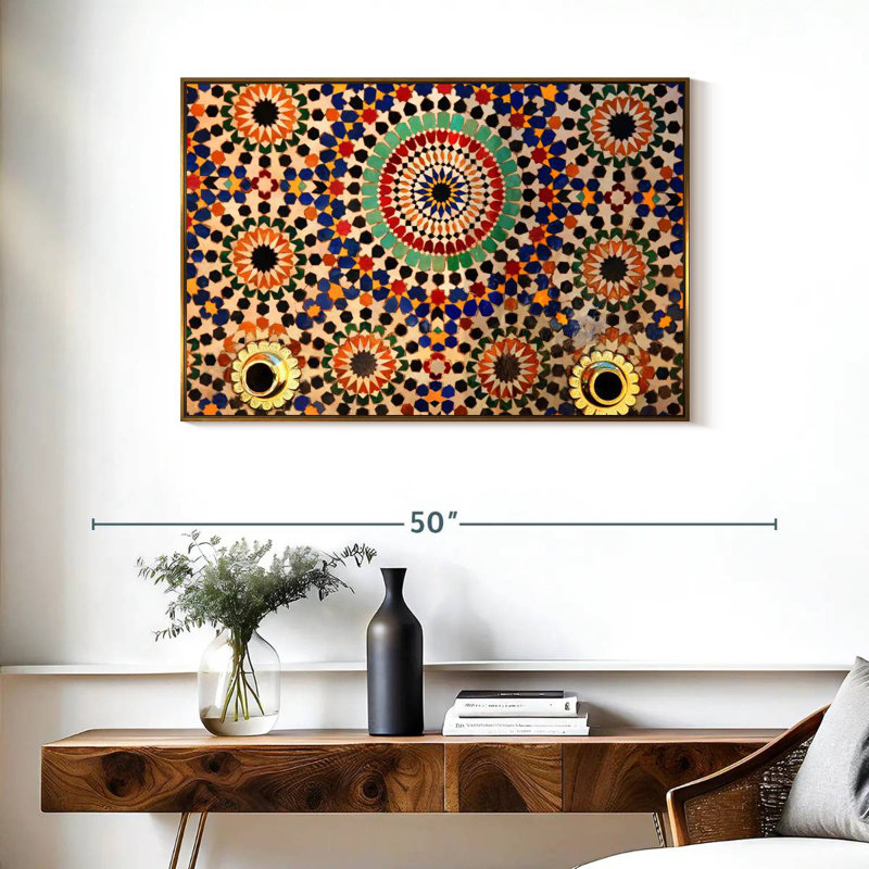 Carreaux de mosaïque marocains, Cadre flottant doré, 37 po x 25 po