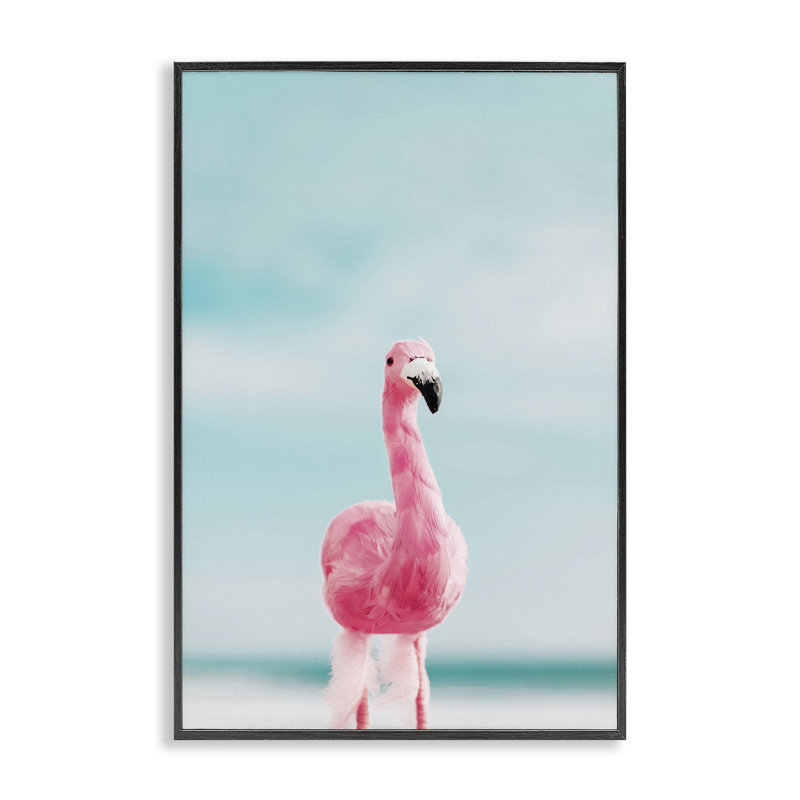 «Funky Summer Flamingo», estampe numérique par Nataly White, Cadre noir, H 24 po x l 16 po