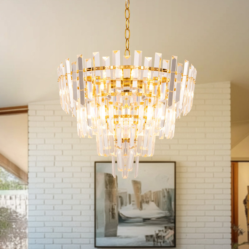 Lustre en cristal à 5 niveaux, Doré